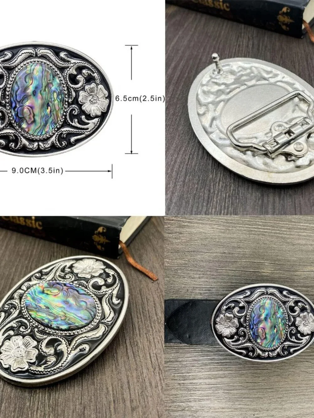 Men's Abalone Shell Vintage American Western Cowboy Turquoise Stone Belt Buckle